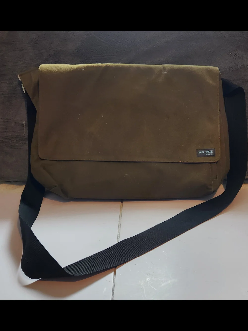 Jack Spade Brown Canvas Messenger Bag with Black Strap